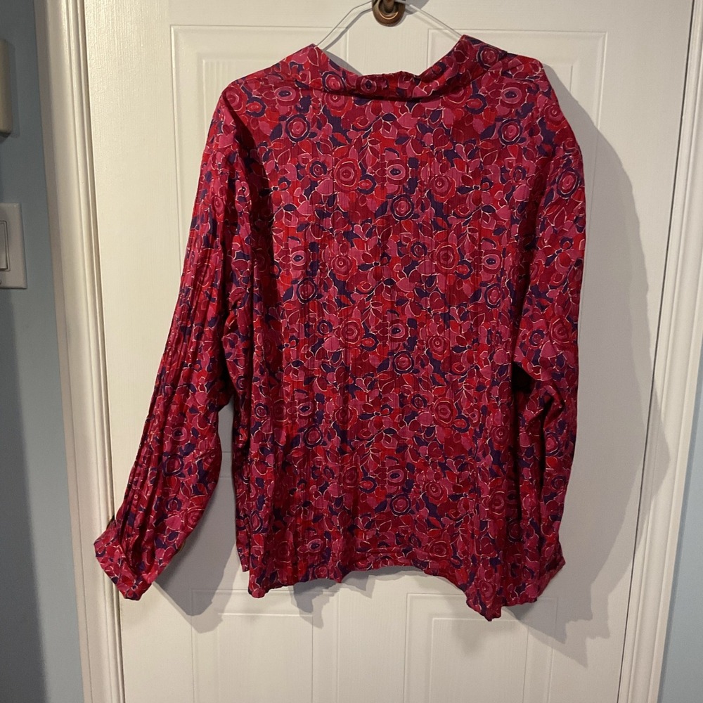Style & Co. Blouse Womens 22W Pink Red Excellent Floral Pintuck Cotton Top